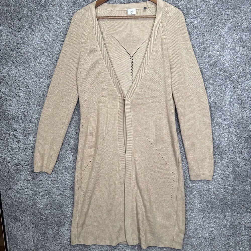 Cabi Longline Duster Cardigan Sweater Tan Beige Size Medium Neutral Minimalist